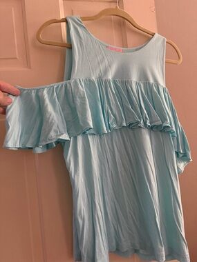 Lilly Pulitzer Light Blue One-Shoulder Ruffle Top